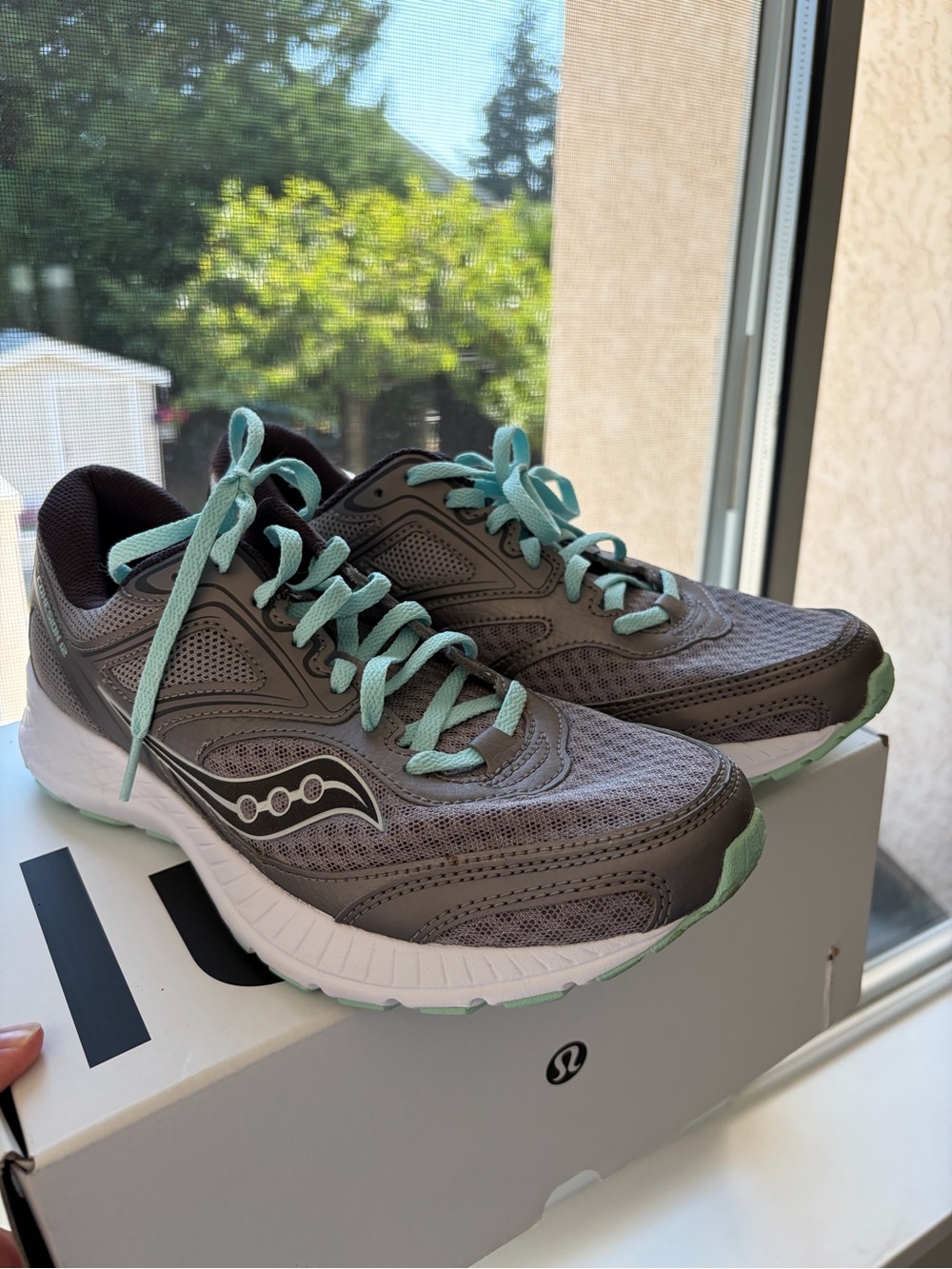 Saucony Cohesion 12 Women’s Gray Athletic Running Shoes with Mint Accents